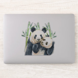 Watercolor Panda Bears Mom & Baby in Bamboo Sticker