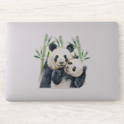 Watercolor Panda Bears Mom  Baby in Bamboo Sticker