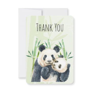 Watercolor Panda Bears Mom & Baby in Bamboo Thank You Card
