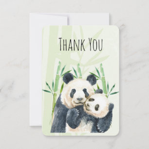 Watercolor Panda Bears Mom & Baby in Bamboo Thank You Card