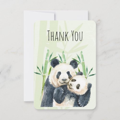 Watercolor Panda Bears Mom  Baby in Bamboo Thank You Card
