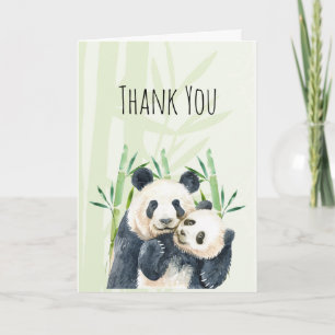 Watercolor Panda Bears Mom & Baby Thank You Card