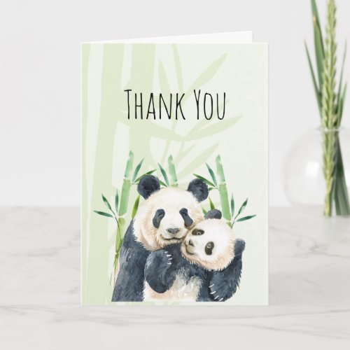 Watercolor Panda Bears Mom  Baby Thank You Card