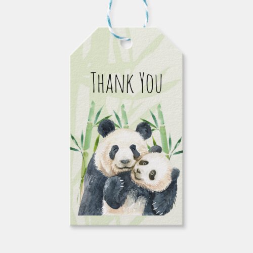 Watercolor Panda Bears Mom  Baby Thank You Gift Tags