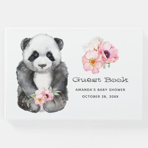 Watercolor Panda Floral Girl Baby Shower Guest Book