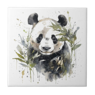 Watercolor Panda Garden Ceramic Tile