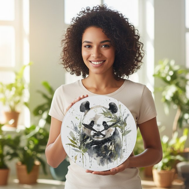 Watercolor Panda Garden Large Clock (Creator Uploaded)