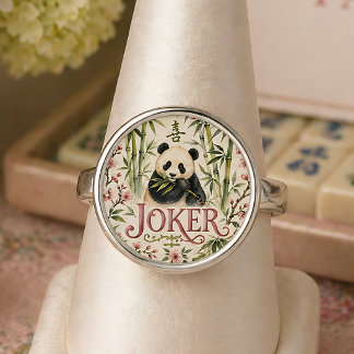 Watercolor Panda Joker Mahjong Cute Ring