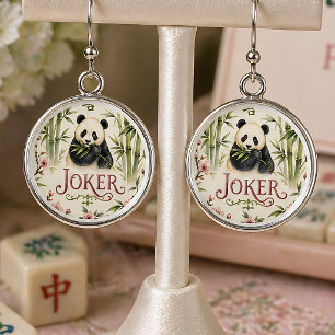 Watercolor Panda Joker Mahjong Earrings
