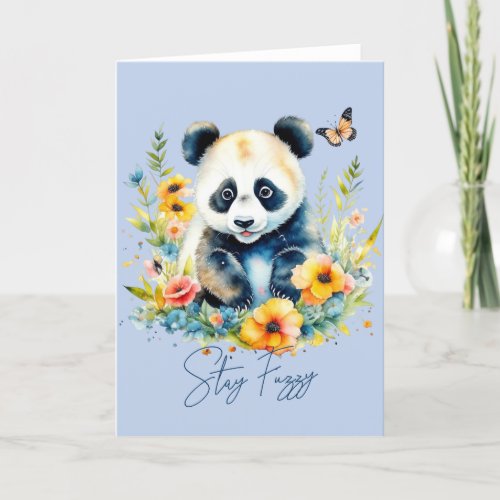 Watercolor Panda stay fuzzy Holiday Card