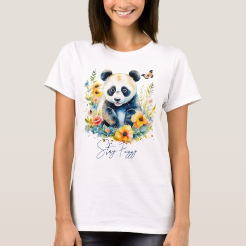 Watercolor Panda stay fuzzy T_Shirt