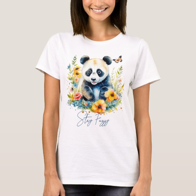 Watercolor Panda, stay fuzzy T-Shirt (Front)