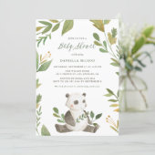 Watercolor Panda with Foliage Wreath Baby Shower Invitation (Standing Front)