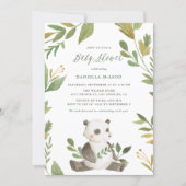 Watercolor Panda with Foliage Wreath Baby Shower Invitation (Front)
