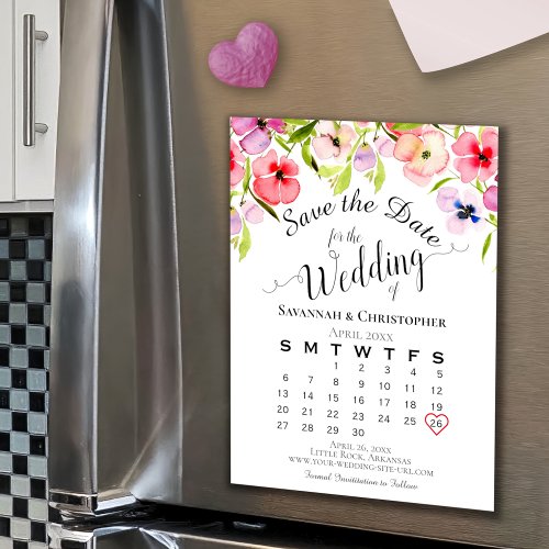 Watercolor Pansies Save the Date Wedding Calendar