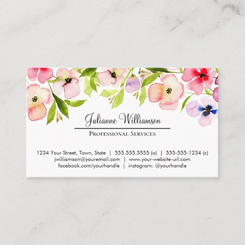 Watercolor Pansies Simple Personal Professional Business Card