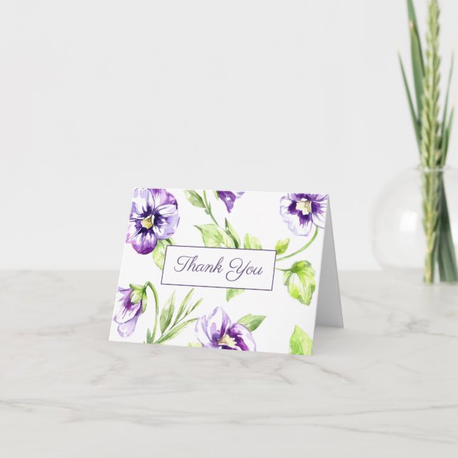 Watercolor Pansies Thank You Card (Front)