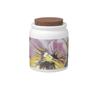 Watercolor pansy candy jar