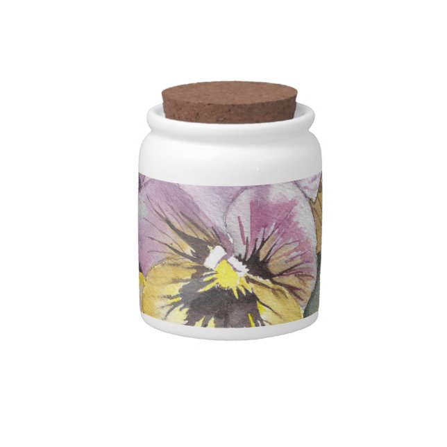 Watercolor pansy candy jar  (Front)