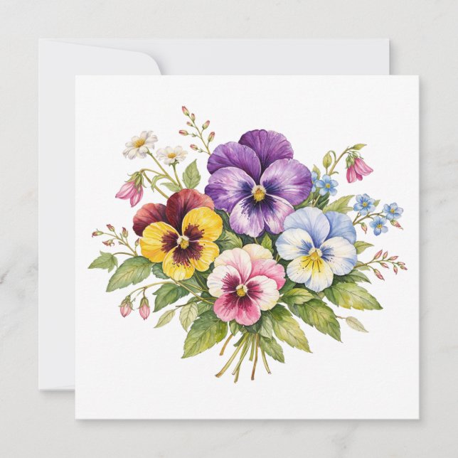 Watercolor Pansy Flowers Bouquet  Card (Front)