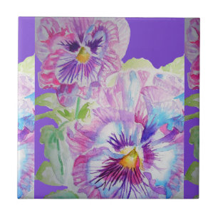 Watercolor Pansy Flowers Floral Ceramic Tile