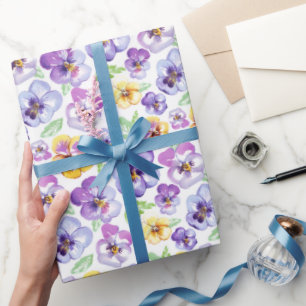 Watercolor Pansy Flowers Wrapping Paper