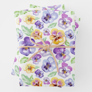 Watercolor Pansy Flowers Wrapping Paper Sheets