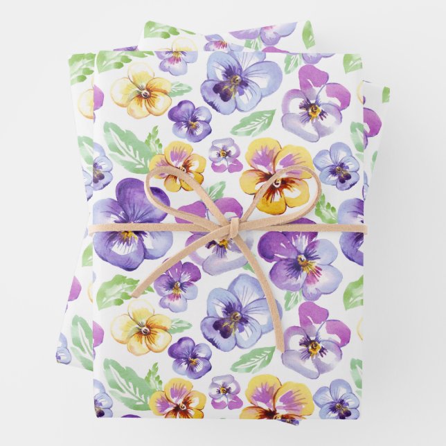 Watercolor Pansy Flowers  Wrapping Paper Sheets (In situ)