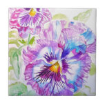 Watercolor Pansy Purple Flower Floral Pink Yellow  Ceramic Tile