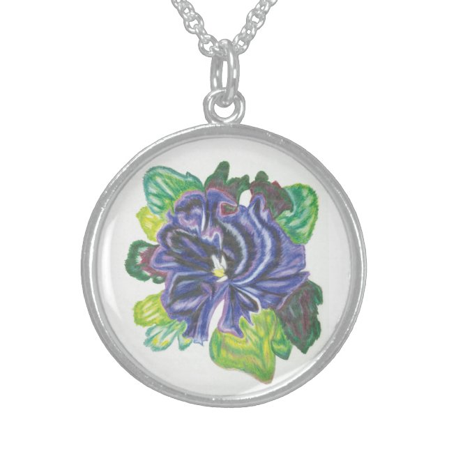 Watercolor Pansy Sterling Silver Necklace (Front)