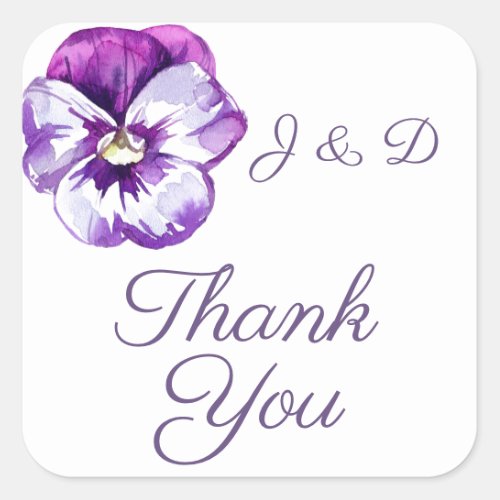 Watercolor Pansy Thank You Sticker