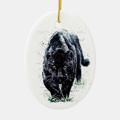 Watercolor Panther Oval Ornament