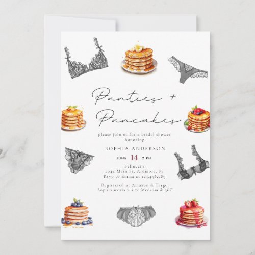 Watercolor Panties  Pancakes Bridal Shower Invitation