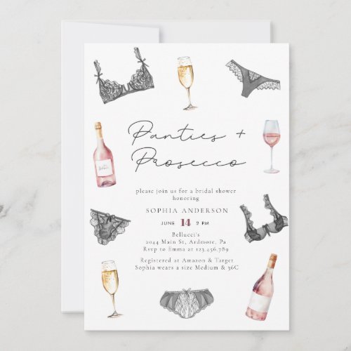 Watercolor Panties  Prosecco Bridal Shower Invitation