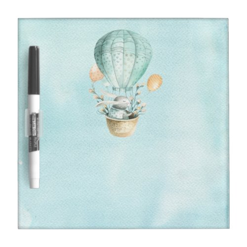 Watercolor Paper  Aqua  Bunny in Hot Air Balloon Dry Erase Board