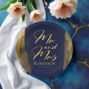 Watercolor Paper Plates   Blue Wedding Abstract