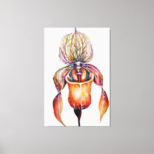 Watercolor Paphiopedilum  Orchid in Vivid Colors Canvas Print