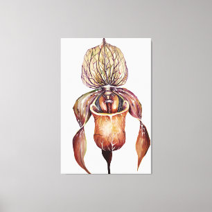 Watercolor Paphiopedilum Orchid in Vivid Colors Canvas Print