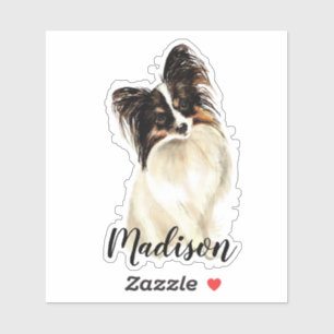 Watercolor Papillon Dog Animal Custom Name Sticker