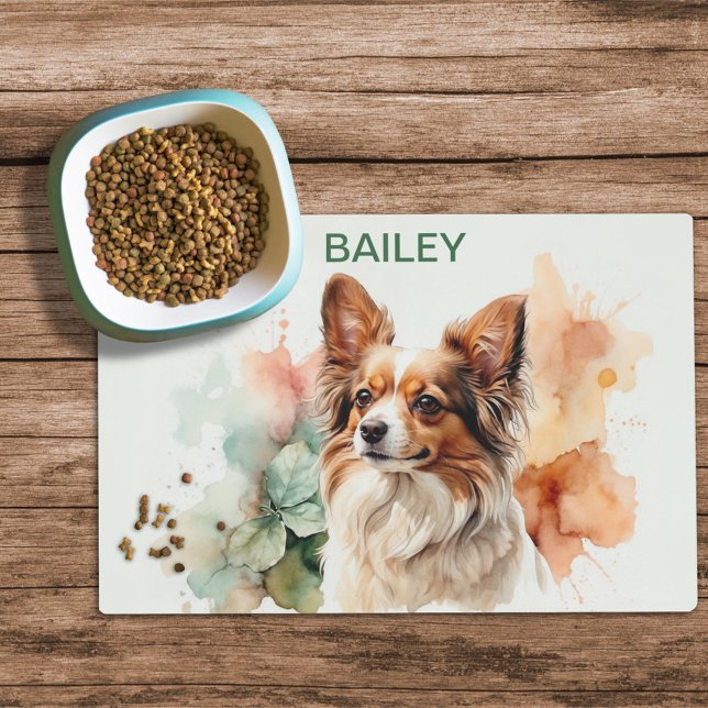 Watercolor Papillon Dog Food Mat (Creator Uploaded)