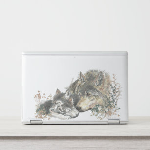 Watercolor Parent Wolf & cubs Animal Nature Art HP Laptop Skin