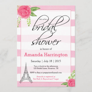 Watercolor Paris Bridal Shower Invitation - Pink
