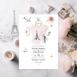 Watercolor Paris Destination Wedding Monogram Invitation
