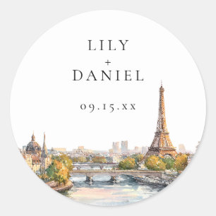 Watercolor Paris France Destination Wedding Classic Round Sticker
