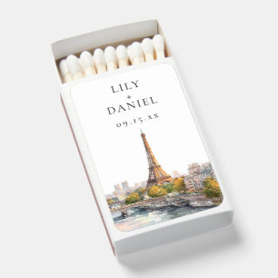Watercolor Paris France Destination Wedding Matchboxes