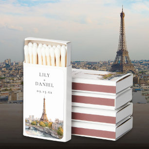Watercolor Paris France Destination Wedding Matchboxes