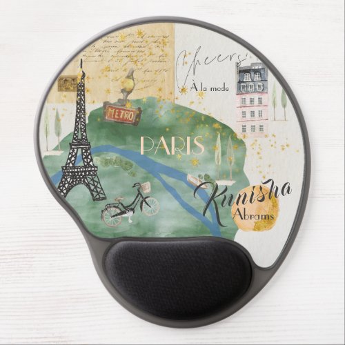 Watercolor Paris France Mapped Gel Mouse Pad