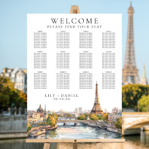 Watercolor Paris France Wedding Seating Chart Foam Board