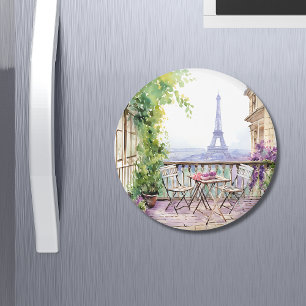 Watercolor Paris French Cafe Eiffel Tower Magnet