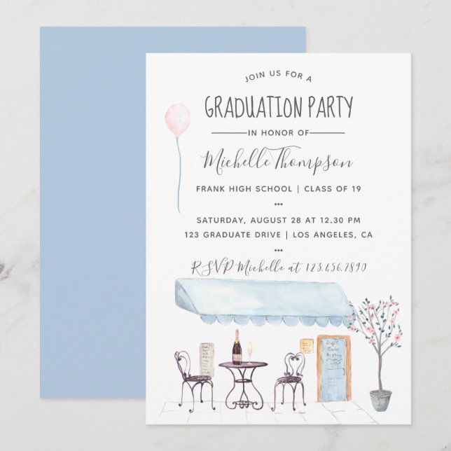 Watercolor Paris Graduation invitation (Front/Back)